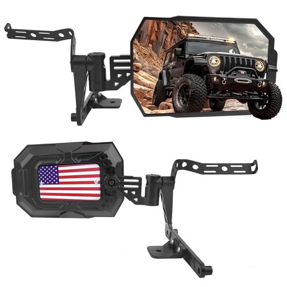 Aluminum Rear-View Mirrors Doors-Off for Wrangler JL JLU Gladiator JT 2018-25 - Picture 1 of 7